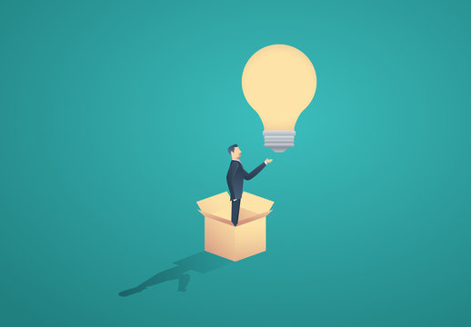 Businessperson in Box with Bulb Illustration