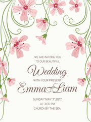 Wedding invite template hanging gypsopila flowers