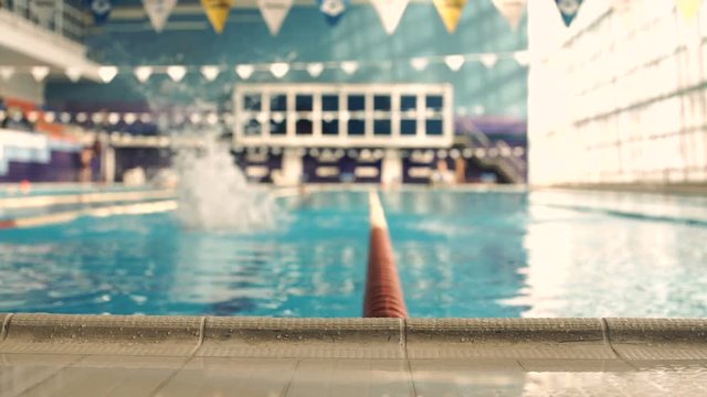 sportsman swim by tracks in swimming pool