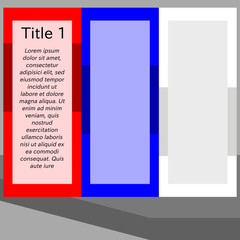 Simple stylized flat red blue white info graphic template of vertically stripes with long shadow
