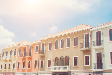 Fototapeta premium European style tenement houses and blue sky.