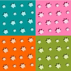 Set of seamless starry backgrounds - four monochrome patterns with pruned stars - or usable as colorful checkered design
