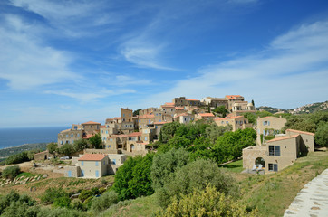 Fototapeta na wymiar Corsican town Pigna on the mountain top