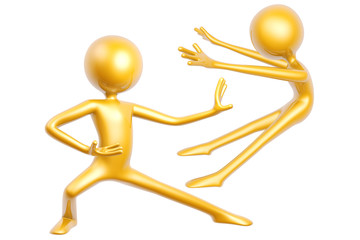 golden kungfu guy fighting pose isolated on white background 3d illustration