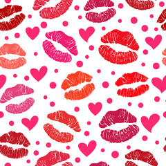 Red lipstick kiss seamless pattern
