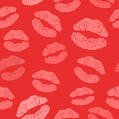 Red lipstick kiss seamless pattern