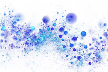 Abstract colorful blue drops on white background. Fantasy fractal texture for postcards or t-shirts.