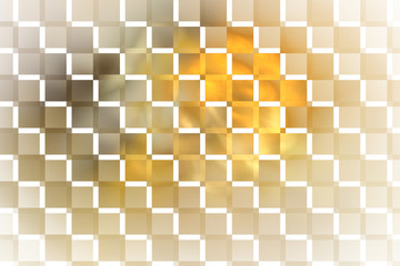 Abstract glowing checkered grunge background. Fantasy golden vintage fractal texture in orange, yellow, grey and white colors. Digital art. 3D rendering.