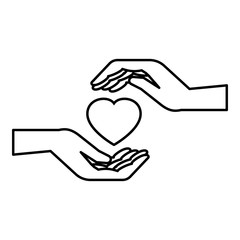 Hands holding heart icon. Outline illustration of hands holding heart vector icon for web