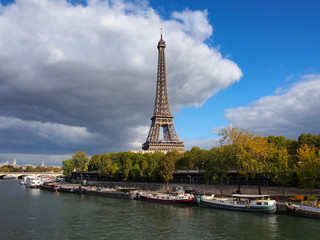Eiffel tower and quay Seine river. Paris, France