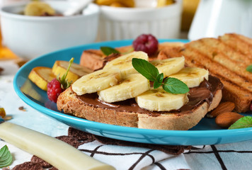 Good morning - toast with walnut, chocolate paste, banana 