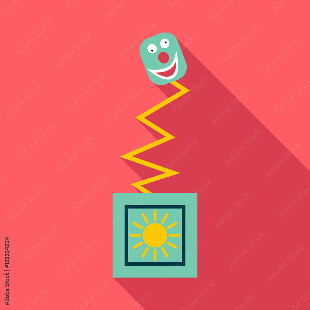 Poster toy on spring in box icon. flat illustration of toy on spring in box vector icon for web