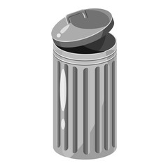 Trash can icon. Gray monochrome illustration of trash can vector icon for web