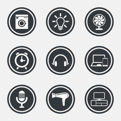 Home appliances, device icons. Ventilator sign.