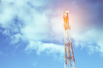 Telecommunication tower with blue sky