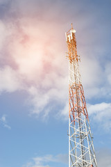 Telecommunication tower with blue sky