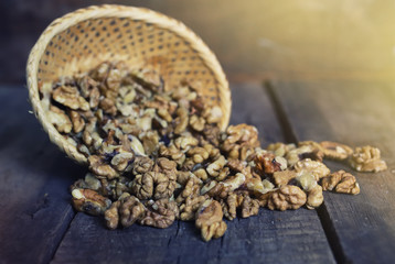 walnut on wooden background
