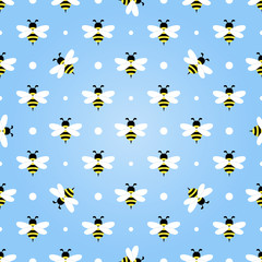 Seamless pattern with flying bees on a color background