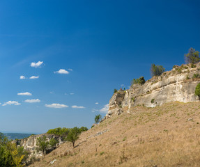 The Crimean mountains. Landscape view on the plateau of Chufut-Kale. Crimea, Russia
