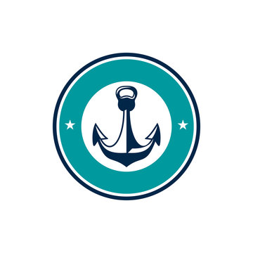 Anchored Kettlebell Fitness Emblem - Vector Logo Icon