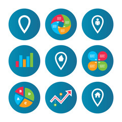 Map pointer icons. Home, food and user location.