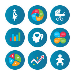 Maternity icons. Baby infant, pregnancy, buggy.