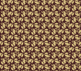 Floral vector golden ornament. Seamless abstract classic pattern with flowers