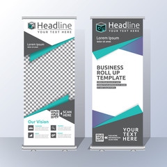 Fototapeta premium Roll Up Banner Template Design with Abstract Green and Black Geometric. Vector illustration