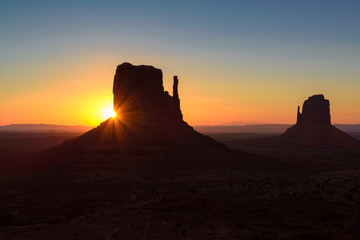 The silhouettes of the mountains at dawn, Monument Valley, Utah, USA.