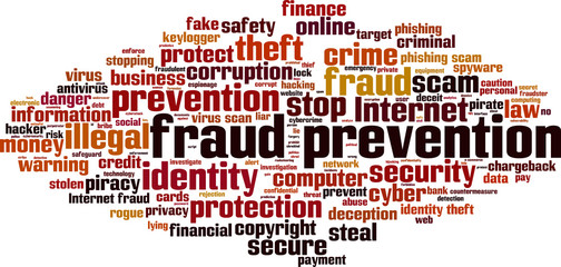 Fraud prevention word cloud concept. Vector illustration