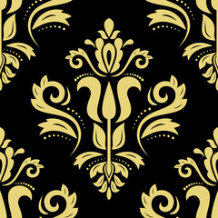 Seamless classic vector black and golden pattern. Traditional orient ornament