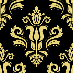 Seamless classic vector black and golden pattern. Traditional orient ornament
