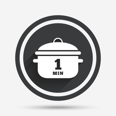 Boil 1 minute. Cooking pan sign icon. Stew food.