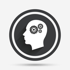 Head with gears sign icon. Male human head.