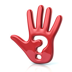 3d illustration of red hand and question mark