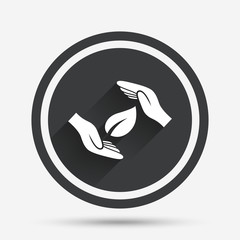 Protection of nature sign icon. Hands protect cover.