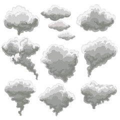 Cartoon smoke vector illustration. Smoking gray fog clouds on white background © vectortatu