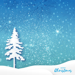 Obraz na płótnie Canvas Origami Merry Christmas Greeting card with Xmas Tree and landscape
