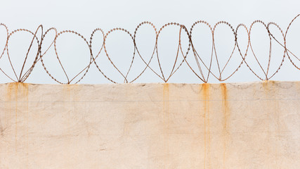 Barbed wire on wall