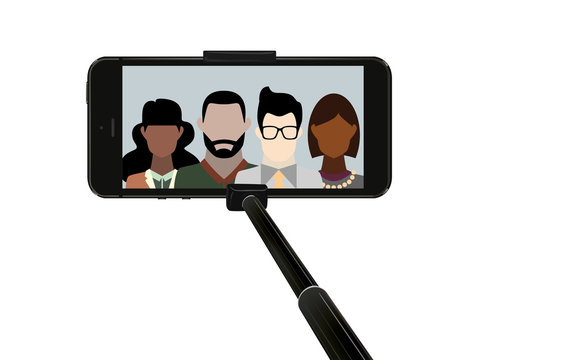 friends taking a selfie with a selfie stick