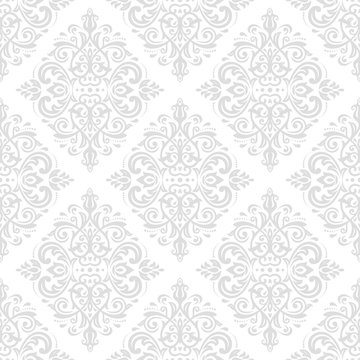 Damask vector classic light silver pattern. Seamless abstract background with repeating elements