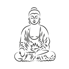 Vector Buddha in line hand drawn sketch style on white background