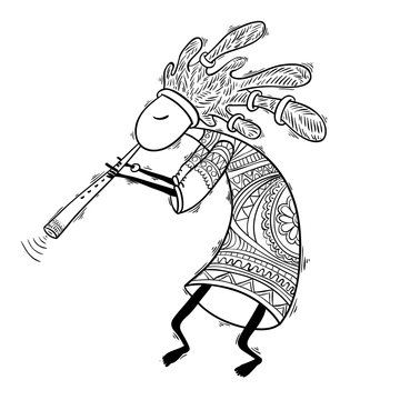 black and white flute player clip art preview