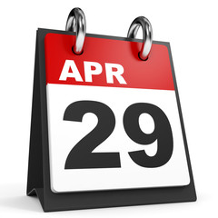 April 29. Calendar on white background.