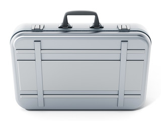Metal briefcase isolated on white background. 3D illustration