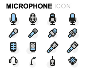 Vector flat line microphone icons set