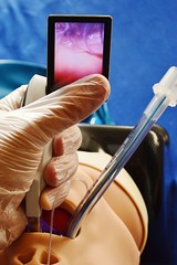 Intubation training on rubber manikin with modern videolaryngoscope, McIntosh type blade