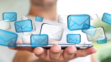 Businessman sending emails with phone ‘3D rendering’