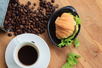 croissant with hot coffee