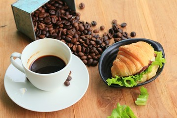 croissant with hot coffee